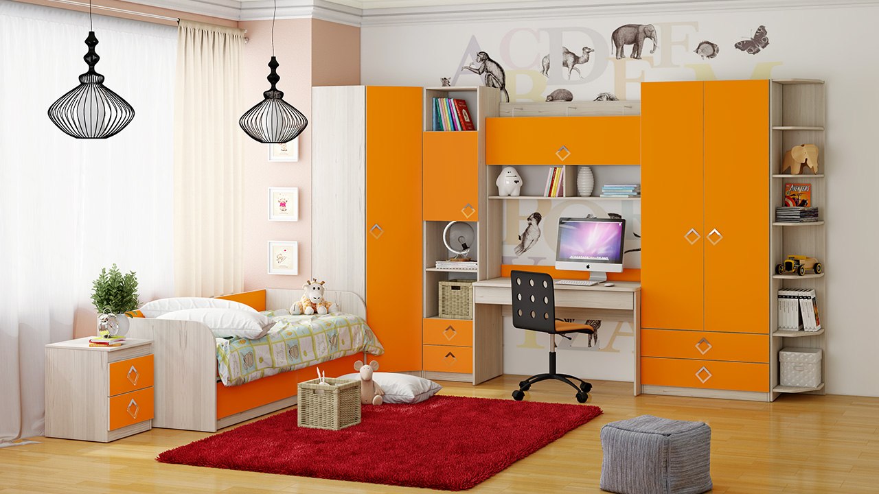 Зелено оранжевая детская мебель